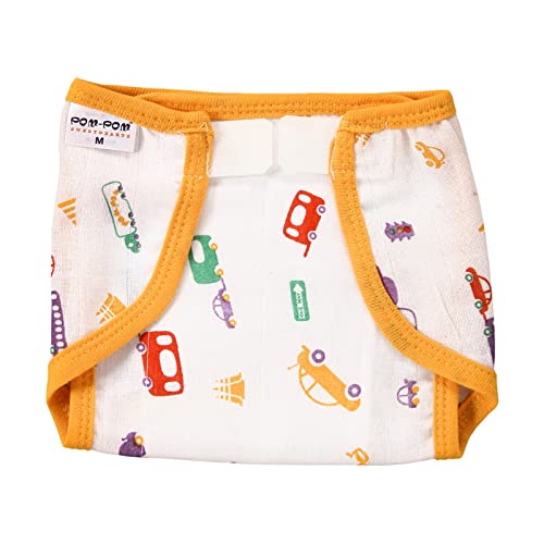 Image of Washable Reusable Printed Welcro Cotton Muslin Nappy, Langot For New Born Baby - Pack Of 5 (Traffic Print 3-6 Months)