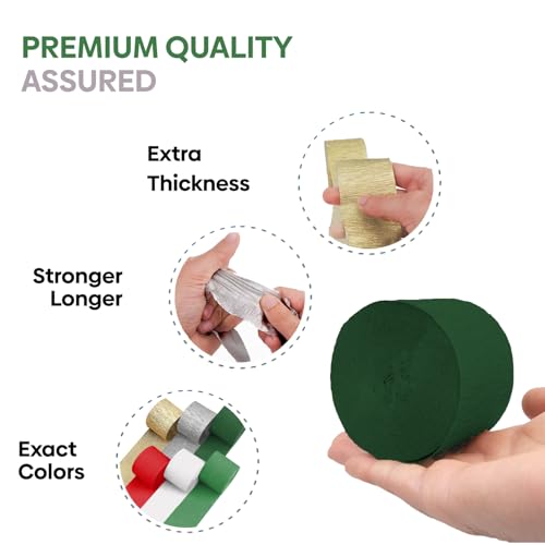 Image of 6 Christmas Streamers, 591ft Pack of Crepe Paper Party Decorations | Each roll is 82 ft long and 1.8 Inch wide ideal for Event Party Decor, Cultural Decorations and Christmas Celebration