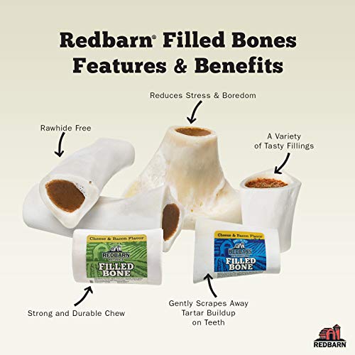 Redbarn Filled Dog Bones, Natural Long-Lasting Dental Treats; Suitable for Aggressive Chewers, Large (6\") - 3 Bones (Beef)