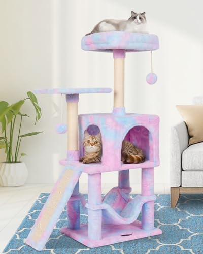 MIAO PAW Rainbow Cute Cat Tree for Indoor Cat Tower with Scratching Post Modern Activity House Hammock Hanging Ball Condo with Board