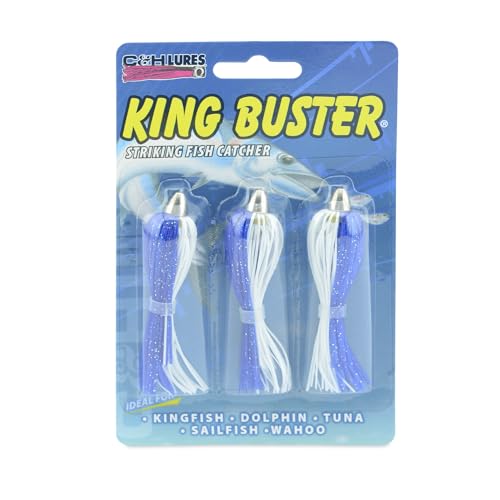C&H Lures, King Buster Lure, Blue/White Skirt, 1/8 oz Head, 2.5 in, 3 pc