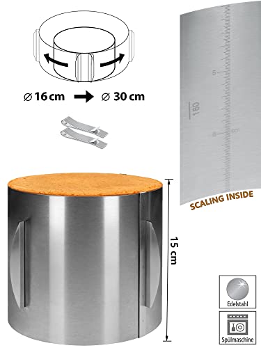 Foto von Boyun Torten ZubehöR Set, Tortenring Verstellbar Backring aus Edelstahl - 15cm Hoch, Tortenbodenteiler mit Gezacktem Schneidedraht, Tortenboden Schneidhilfe, Tortenheber Edelstahl, StüCktortenheber