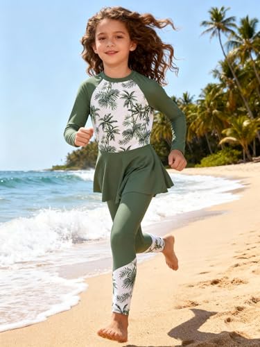 Image of GRACE KARIN Girls Long Sleeve Swimsuit Mermaid Bathing Suit Rash Guard Swimwear 4 Piece Size 5-12
