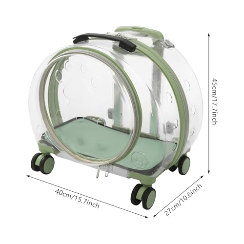 Transparent & Fully Breathable Hard Cat Carrier with Rolling Wheels, Multiple Carrying Carrier for Cats, Dogs, Or Bunnies for Traveling, Taking a Walk, Applicable Weighing up to 19.84lbs (Green,Clear)