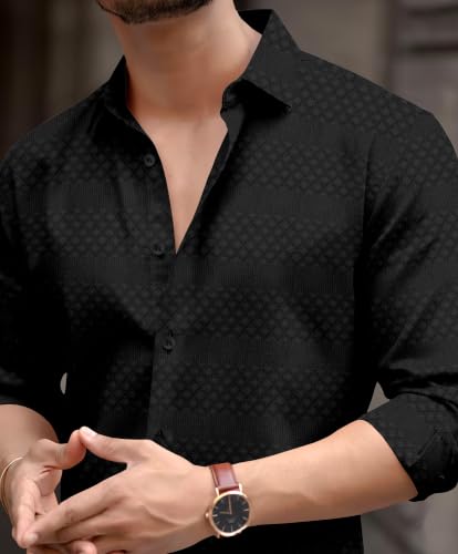 Image of The Kab's Men Casual Shirt | Textured Cotton Fabric Regular Fit Shirts for Men Stylish | Full Sleeve Shirt for Man | Comfortable Breathable Fabric | Perfect for Casual Office and Outing Wear
