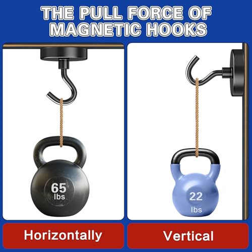 Image of 6 Pack Strong Magnetic Hooks, 65lbs Magnet Hooks Heavy Duty | Black Magnetic Hooks for Cruise Cabins, Magnet with Hooks, Metal Magnetic Hook for Hanging, Refrigerator, Garage, Outdoor