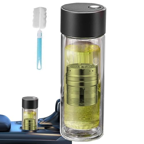 Generisch Botella de agua con filtro, botella de cristal con colador de té integrado, 400 ml, botella de agua de doble pared resistente al calor con tapa magnética para deportes, viajes, escuela