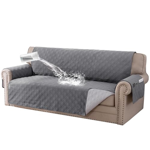 BellaHills Sofa Cover 4 seater 100% Waterproof Sofa Covers Non-Slip Sofa Slipcovers Couch Covers Washable with Elastic Strap Sofa Protectors from Pets Seat Width 78"(4 Seater, Grey)