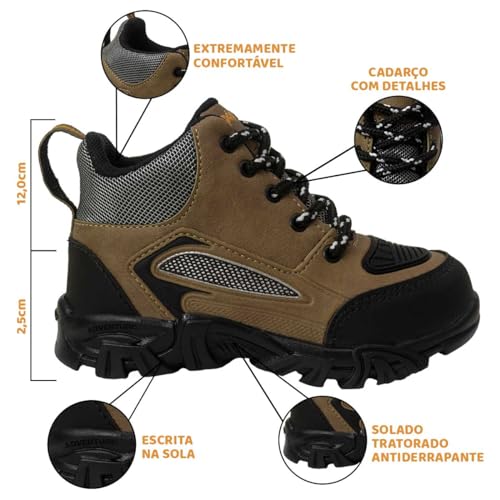 Bota Coturno Adventure Nº 22 ao 30 Tenis Botinha Trilha Menino Masculino Infantil 09.38 (Kansas, BR,