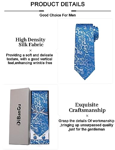 Image of DiBanGu Paisley Ties for Men Silk Necktie and Pocket Square Cufflinks Tie Clip Set Woven Classic Mens Tie for Wedding Party