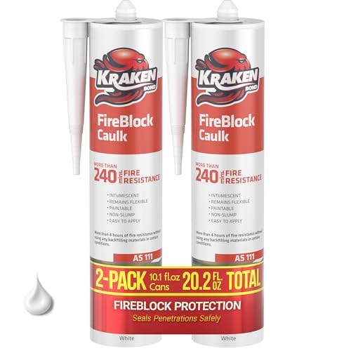 Image of KRAKEN BOND Fire Block Caulk White - (2x10.1 fl.oz.) Paintable Acrylic Sealant, Up to 250F Non-Flammable Heat Resistant Sealant for Chimneys & Fireplaces - 4 Hours of Fire Resistance | 2 Pack