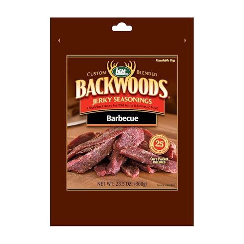 LEM Products Backwoods BBQ Jerky Seasoning, Ideal for Wild Game and Domestic Meat, Seasons Up to 25 Pounds of Meat, 28.5 Ounce Packet with Pre-Measured Cure Packet Included