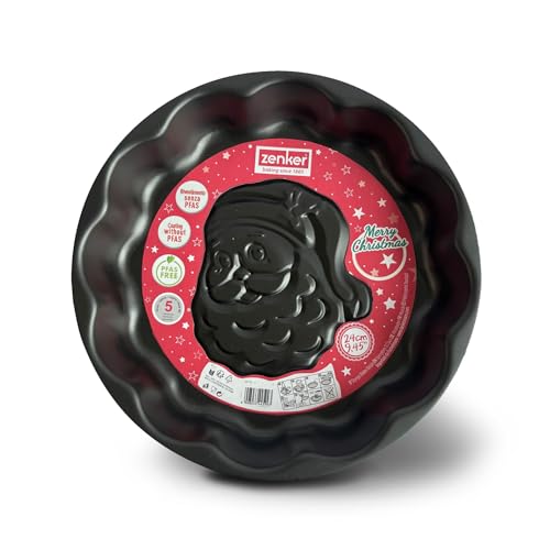 Zenker Stampo da forno 3D Ø24cm con Babbo Natale in rilievo, acciaio al carbonio con rivestimento antiaderente, Linea Merry Christmas, dimensione Ø24x4cm