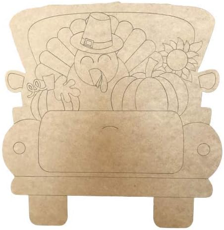 Turkey with Pumpkins Wood Cutout, Paintable Unfinished Shape, Door Hanger 12''