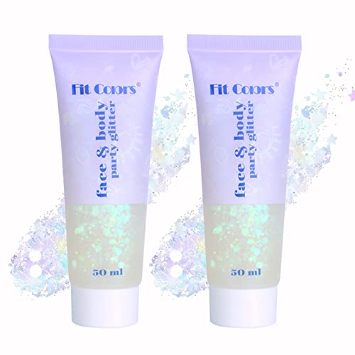 Face Glitter Gel, 2 Jars Holographic Chunky Glitter Makeup For Body, Hair, Face, Nail, Eyeshadow, Long Lasting And Waterproof Mermaid Sequins Liquid Glitter Total 6 Colors Available (#6, White, 2Pcs) #TOP12