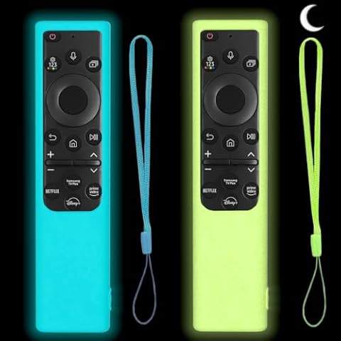 2 Pack Remote Cover for Samsung Smart TV, Silicone Protective Case for Samsung Solar Cell Remote 2021 2022 BN59-01357 BN59-01385 BN59-01265A Anti-Slip Remote Case Glow in Dark (Glow Green +Glow Blue) Cover