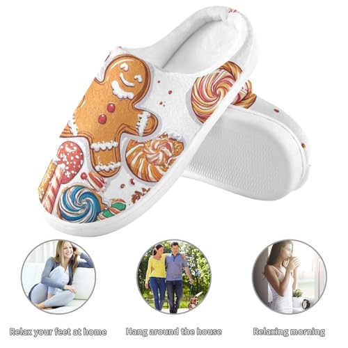 JUNZAN Gingerbread Candy Christmas Cotton Slippers for Men Comfy Memory Foam Mens Slippers for Indoor Funny Presents 6-73