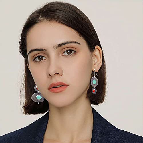 Kafu Handmade Vintage Boho Asymmetrical Earrings 925 Silver Plated Bohemia Tribal Ethnic Drop Dangle Earrings For Women Girls (Retro) #TOP4