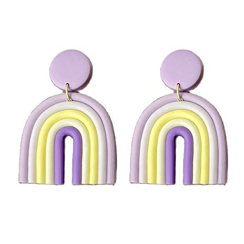 Vintage Handmade Colorful Rainbow Soft Clay Dangle Earrings Boho Lovely Candy Pendant Drop Earrings for Women