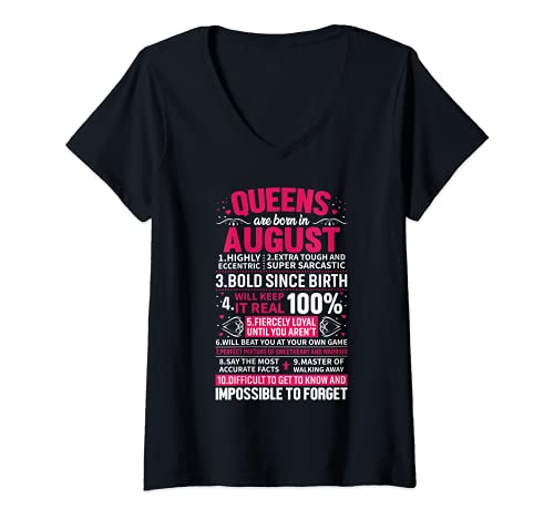 Donna Queens Are Born in August Maglietta con Collo a V