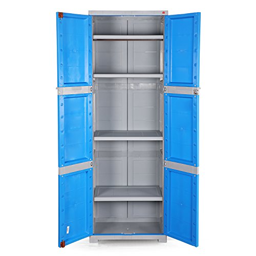 Image of Cello Novelty Large Plastic Cabinet with Dustproof Doors| 3 Year Warranty | Almirah, Cupboard, Wardrobe for Home, Living Room, Bedroom, Kitchen, Office, Outdoor| Blue & Grey Colour
