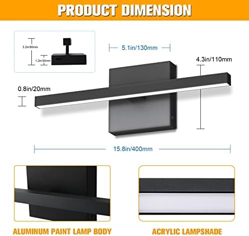15.75in/40cm Matte Black Bathroom Light Fixtures