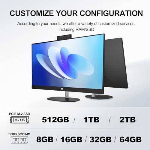 Image of HP 27 inch FHD Touchscreen Intel Ultra 7 AI All-in-One Desktop Computer, 27 inch FHD Touchscreen, Intel Ultra 7 255U, PCONLINE Customized 16GB-64GB DDR5, 1TB-2TB SSD, Wired Keyboard & Mouse, Wi-Fi 6, Win11Pro