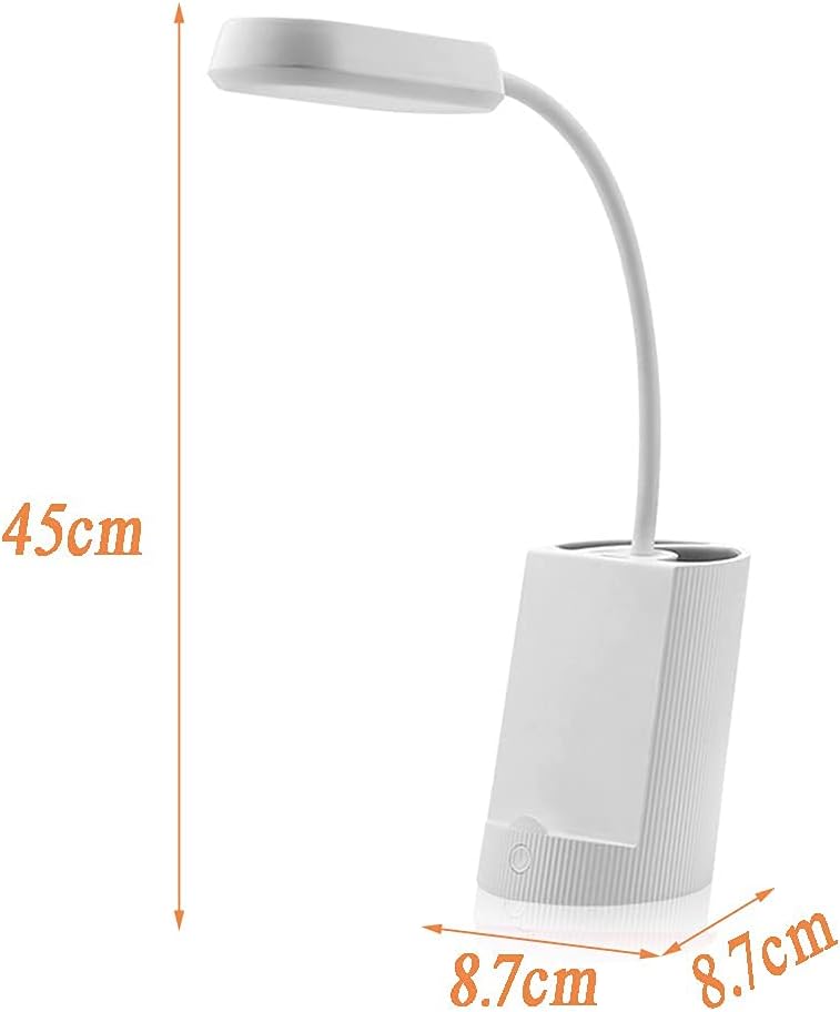 Modern Eye Protection Rechargeable Desk Lamp,LED Dimmable Reading Lamp with Touch Control USB Charging Port Kids Bedside Lamps with Pen Holder