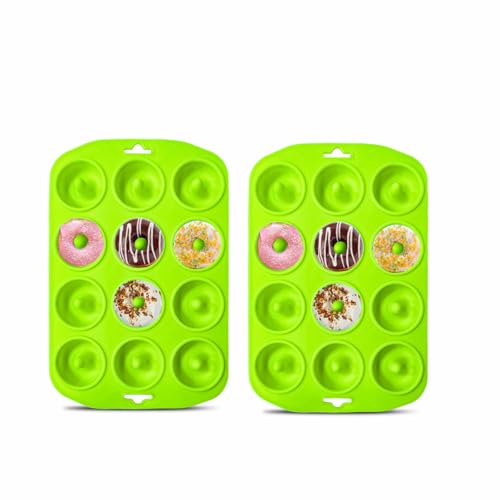 Cupidove Silicone Donut Baking Pans, 12 Holes Mini Donut Mold for Baking Keto Bagels, Tasty Donuts in Party and Festival, Set of 2