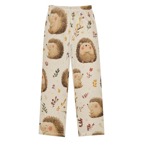 ZZXXB Hedgehog Autumn Leaves Boys Long Pants Soft Trousers Elastic Waist Kids Lounge Bottoms with Pockets S-XL