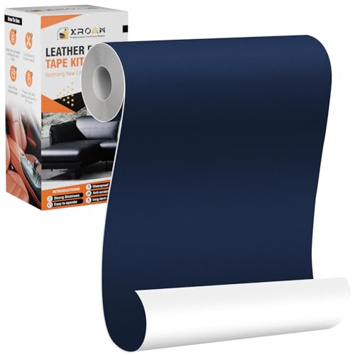 Xroam Cuero Adhesivo Para Tapizar Azul Marino Liso, 12x160 cm Cuero Adhesivo Parches, ReparacióN De Cuero Parches, Cuero Adhesivos Polipiel Adhesiva para Sofá, Asiento de Coche, Chaquetas