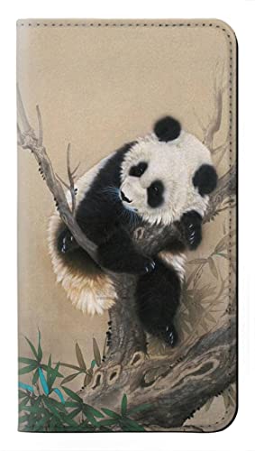 Étui flip iPhone 15 Plus housse cuir portefeuille à motif panda fluffy