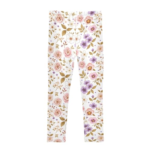 senya Girls Printed Leggings Yoga Pants Hand Drawn Flower Pattern for Kids in 4t to 10 Years, 4T2