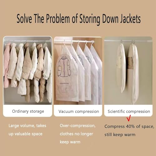 wartleves Space Saving Hanging Garment Bag with Self Compression Zipper,Space Saver Closet Organizers,Down Coat Compression Dust Cover for Closet Storage3