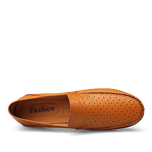 Men's Fashion Driving Loafers Casual Pure Color Flexible Lightweight Boat Moccasins(Hollow Optional)(Hollow Yellow,10 M US)2