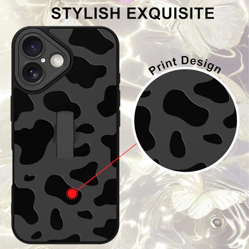 Image of for iPhone 16 Case with Finger Strap Holder, Cute Cool Cow Print Pattern Design for Women Men, Shockproof Anti Scratch Hand Kickstand Protective Cover, Gray
