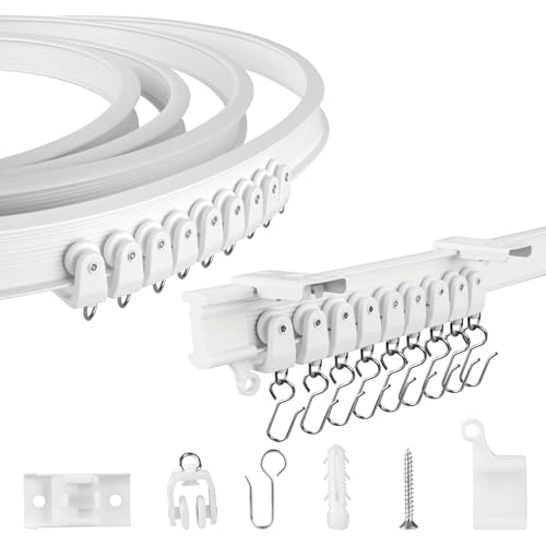 TENEVEAMO Flexible Ceiling Curtain Track, 9.84FT (3m) Curtain Track Ceiling Mount with Smooth Rollers, Sliding Curtain Track System for Window, RV, Door, White