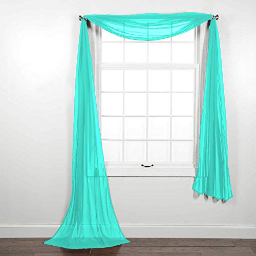 Luxury Discounts Beautiful Elegant Solid Turquoise Sheer Scarf Valance Topper 38" X 216" Long Window Treatment Scarves