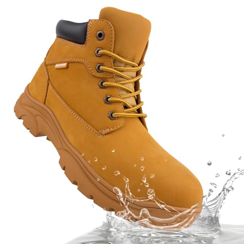 Image of Jacata Men's Work Boots for Construction Waterproof Slip Resistant Leather
