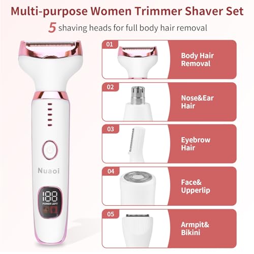 Image of Electric Razors Shaver for Women - 5 in 1 Womens Electric Razor Bikini Trimmer for Women and Wet /Dry and Rechargeable Lady Shaver Razors for Nose Hair Face Eyebrow Arms Legs Armpit Pubic Area