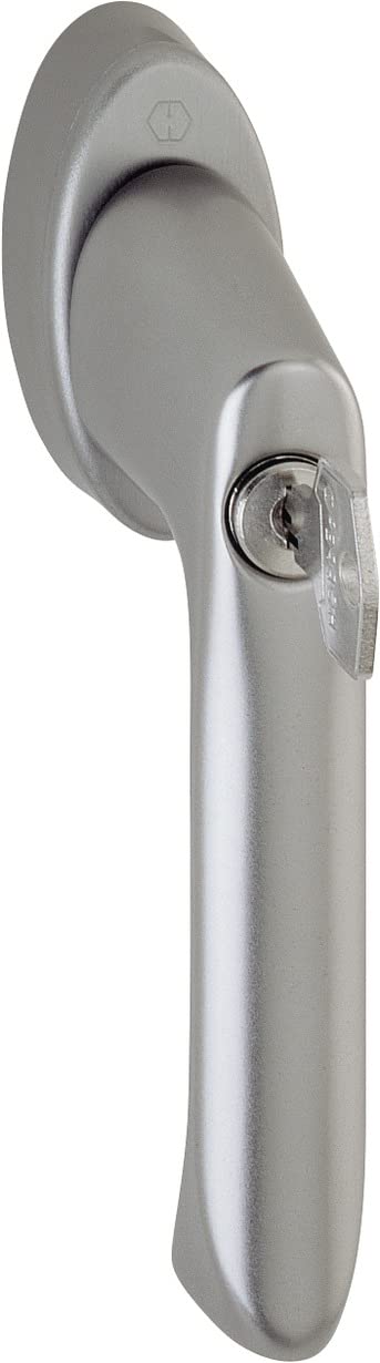 HOPPE BREST - Maniglia per finestra con cilindro di bloccaggio, Secu100+Secustik 90°, 7x32-42mm, Simil Inox F9, rif. 10765103