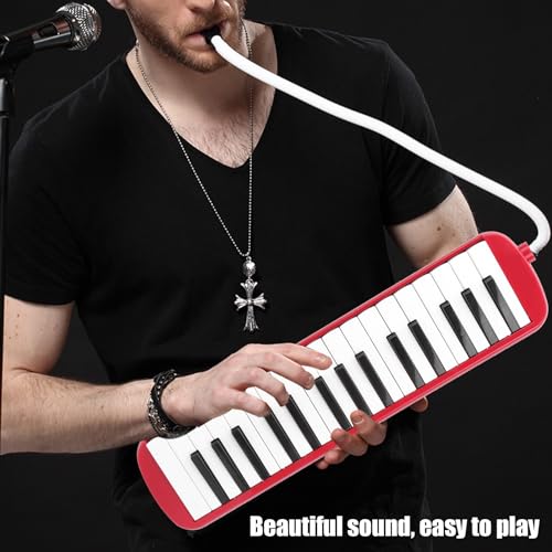 32 touches de piano Melodica Pianica Tube Long Flexible Melodica Tube avec embouchure sarbacane sac de transport(rouge) instrument à vent Piano Enfant Bois
