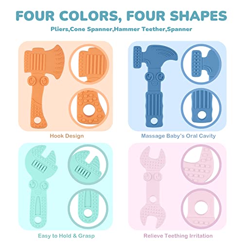 Image of TYRY.HU Baby Teething Toys for Babies, Baby Teether Toys, BPA Free Silicone Baby Molar Teether Chew Toys, Hammer Wrench Spanner Pliers for Boys Girls, Soft-Textured, Easy to Hold & Clean, 4 Packs