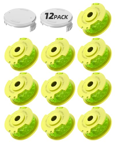 Weed Wacker String Compatible with Ryobi One Plus+ AC80RL3, 0.08'' String Trimmer Refill Line,Weed Eater String Compatible with Ryobi 18V, 24V, 40V Trimmers(10 Replacement Spools, 2 Trimmer Caps)