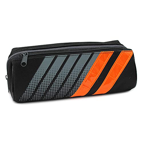 Fashion Stationery Pencil Case for Boys Black 2 Zip Compartment Orange Stripes Girls Teenagers Kids Sporty Back to Secondary High School Pencil Cases