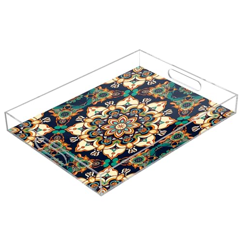 Takiito Indian Ethnic Clear Serving Tray Organizer for Display, Acrylic