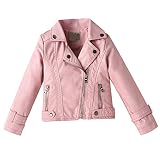 Echinodon Mädchen Jacke aus Kunstleder Kinder Bikerjacke Lederjacke Motorradjacke Hebrst Frühling Rosa 120