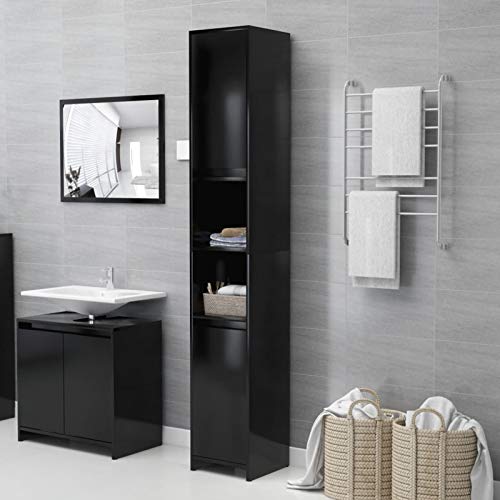 Suiwen Armario de Cuarto de baño, Armario Baño Columna, Muebles para Baño, Mueble Baño Auxiliar, Armario De Baño, Mueble De Baño, aglomerado Negro 30x30x183,5 cm