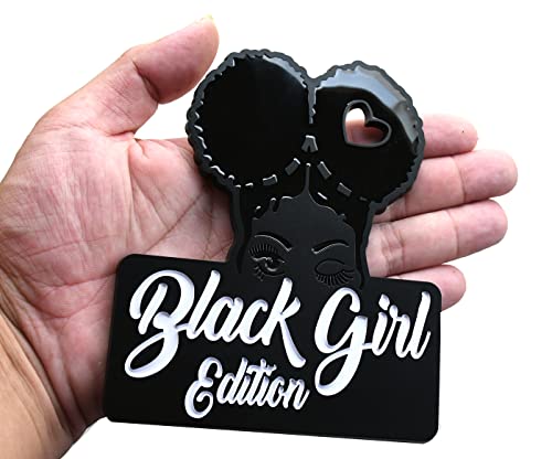 Image of Custom Black Girl Edition Car Badge Emblem Decals - Compatible Vehicles, Doors, Body, Fenders, Trunk - Stylish Dynamic Look (White)