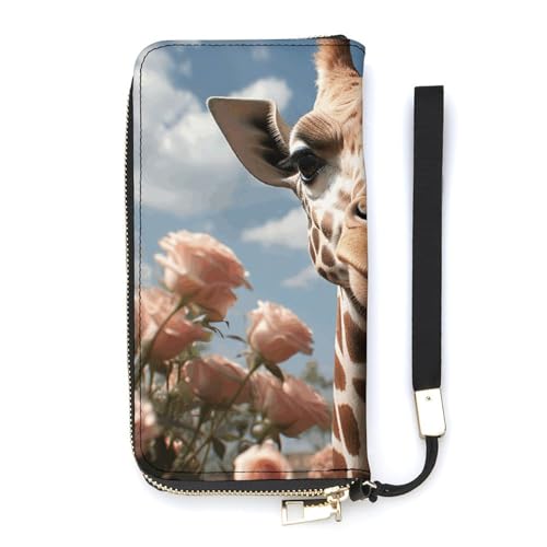 Beautiful Giraffe Ladies' Leather Wallet With Hand Strap Slim Vertical Purse Wallets Card Case Long Zip Around Long Wallet Credit Cards Holder Phone Clutch